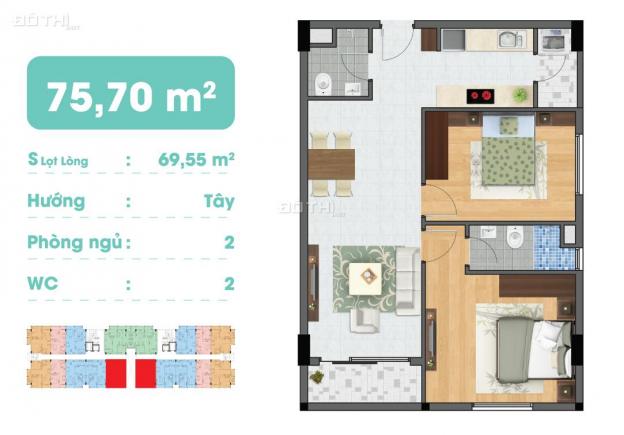 Cho thuê căn hộ nội thất cơ bản, 76m2, 2PN, 2WC. 0906 388 348